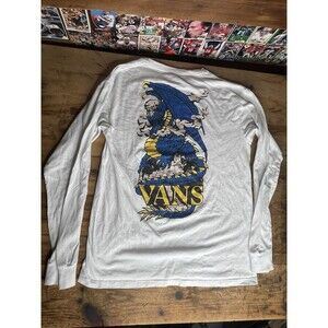 Vans Long Sleeve T Shirt Dragon Back Print White Blue Men’s Size Small